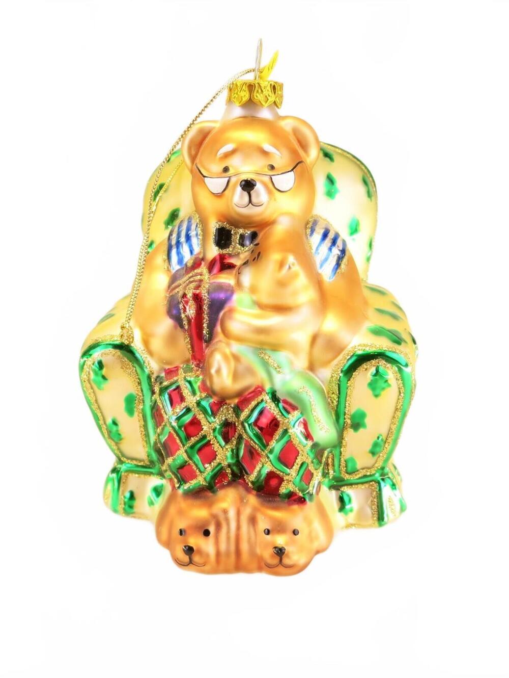 4.5" Blown Glass Grandparent Bear in Chair Christmas Ornament Vintage